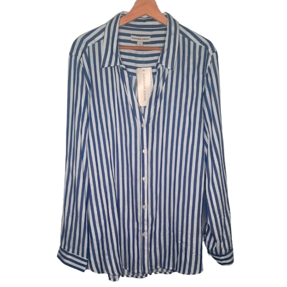 NWT ALEXANDER JORDAN Blue & White Striped Buttoned Down Shirt PLUS SIZE 1X - Picture 1 of 9